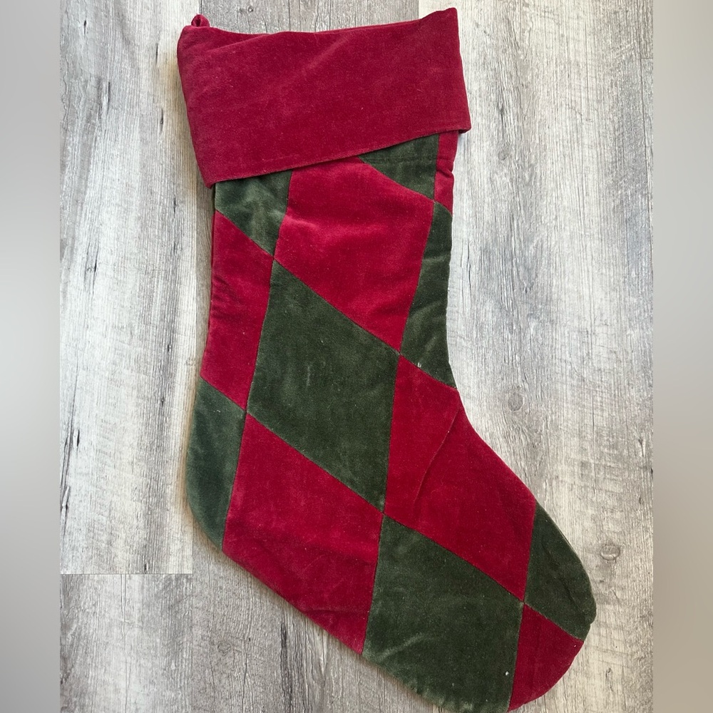 Pottery Barn Velvet Red And Olive Green Stocking